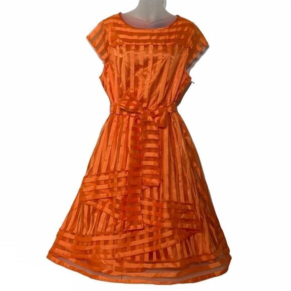 Ashro orange full skirt retro rockabilly dress 50s 60s fall Halloween pumpkin 14 - Picture 1 of 12